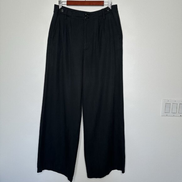 Madewell Harlow Wide Leg Pants Size 8 Black Pleated Linen Blend - Picture 1 of 9